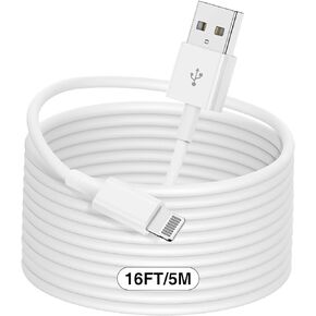 [كابل شاحن iPhone معتمد من Apple MFI بطول 16 قدمًا/5 متر، كابل USB طويل جدًا إلى كابل Lightning بطول 15 قدمًا، سلك طاقة شحن Apple بطول 16 قدم لهاتف iPhone 14 13 12 11 Pro Max Mini XR X 9 8 7Plus 6 6s ipad