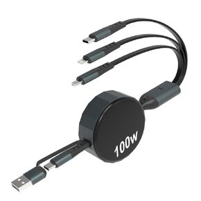 Retractable 3 in 1 Multi Charging Cable USB C Cable 100W Fast Charging - 5 in 1 Multi Charger Adapter Cord USB A & C to Lightning/ Type C/ Micro for iPhone, Android, iPad, Laptop, Travel Essential 4FT
