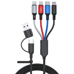 seynli (2-Pack) 6-in-1 Multi Charging Cable 6ft, Charging Cables for Multiple Devices, Compatible with iPhone, USB-C, Micro USB - Multi End Charging Cable Supports 2.4A Fast Charging