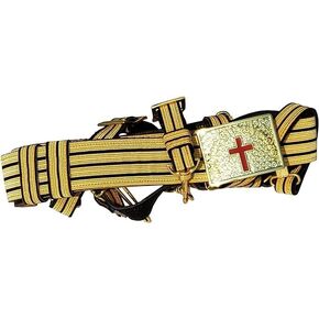 MASONIC KNIGHTS TEMPLAR GOLD // BLACK Ceremonial Sword Belt & Buckle for Sir Knight SIZE Adjustable 36 TO 50 INCHES