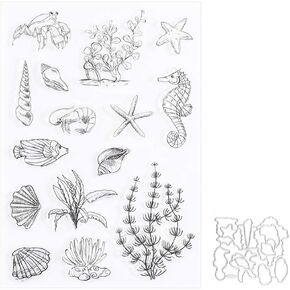 Clear Stamps Seal with Cutting Die Transparent Sea Horse Conch Seabed Pattern Seal for DIY Cards Making Scrapbooking Photo Album Decoration