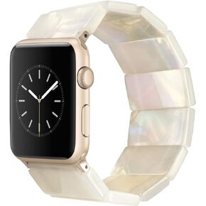 Heesch Upgraded Stretchy Resin Watch Band Compatible with Apple Watch for Women, Men, Tortoise Shell Fashion Watch Strap Bracelet Wristband Jewelry for iwatch Series Ultra/SE/8/7/6/5/4/3/2/1, 38/40/41mm, 42/44/45/49mm, Rectangle Version