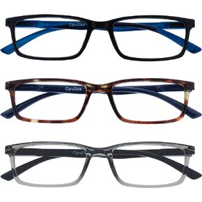 OPULIZE See Blue Light Blocking Glasses 3 Packs Narrow Frame Spring Hinges Sleep Computer Gaming Anti-Reflective Black Brown Grey Mens Womens BBB9-127