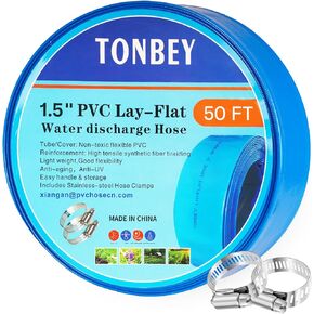 2" x 25 FT Pool Backwash Hose, Heavy Duty PVC Discharge Hose, Lay Flat Discharge Hose with 2 Clamps, Pool Drain Hoses for Inground Pools, Pool Filter, Weather and Burst Resistant, 6 Bar