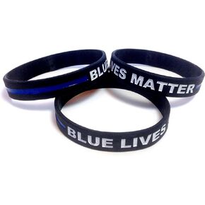 3 Pack of BLUE LIVES MATTER Thin Blue Line Rubber Wristband Silicone Bracelet