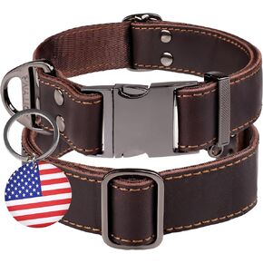 ADITYNA - Leather Dog Collar with Metal Buckle for Large, and Extra Large Dogs - Heavy-Duty, Adjustable, and Tactical Collar for Walking, Training, Hunting, and Running (Brown, Fits 19-30" Necks)