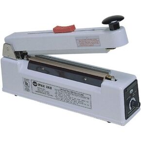 AIE AIE-210C Medical Impulse Handheld Bag Sealer with Beeper and Cutter, 8" Max. Seal Length, 10 mil Max. Material Thickness, 10 mm Seal Width, 1000 Watts, Equipped with cutting blade
