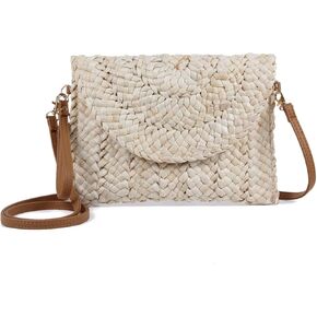 Women's Summer Straw Clutch Purse Beach Clutch Purse Bags Woven Straw Shoulder Bags Casual Envelope Wristlets Purse