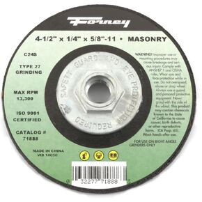 عجلة طحن Forney 71888 مع 5/8 بوصة - 11 شجرة ملولبة، نوع البناء 27، C24S-BF، 4-1/2 بوصة × 1/4 بوصة