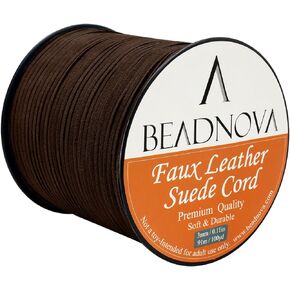 BEADNOVA 3mm Faux Suede Cord Flat Leather Cord 100 Yards Roll Spool for Necklace Bracelet Jewelry Making, Medium Brown