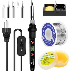 LJPXHHU Soldering Iron Kit 80W LCD Adjustable Temperature 180-520°C Electronics Welding Tools On/Off Switch, Solder Wire Flux, 5 Soldering Tips for Metal Jewelry Electric Repairing DIY, 110V US Plug