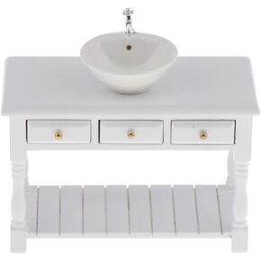 Baosity 1/12 Scale Basin Sink,Mini House Bathroom Furniture Sink,Wash Basin Cabinet for Doll House Furniture Model Bathroom Kitchen Decoration Accessories