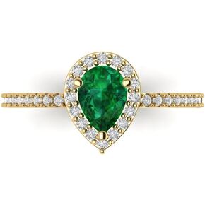 Clara Pucci 1.22ct Pear Cut Solitaire with accent Simulated Green Emerald Engagement Promise Anniversary Bridal Ring 14k Yellow Gold