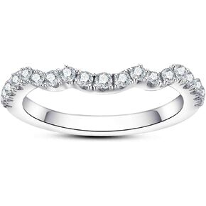 Moissanite Wedding Band Half Eternity Ring D Color VVS1 Clarity Round Cut Ring Enhancer S925 Sterling Silver Curved Stackable Anniversary Bands for Women with Certificate