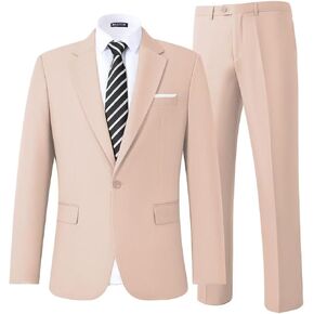 HUUTOE Men's 2 Piece Suits Slim Fit Wedding Business Party Prom Suit Solid One Button Notch Lapel Blazer Jacket and Pants