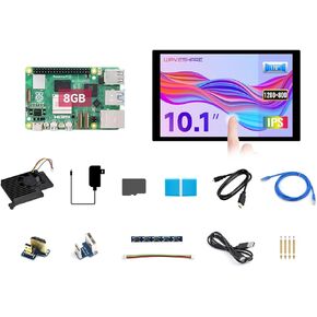 Waveshare Display Kit, Compatible with Raspberry Pi 5 8GB, Bundle with Pi 5 8GB, 10.1inch LCD, Cooler, 64GB TF Card, Cable and so on (14 Items)