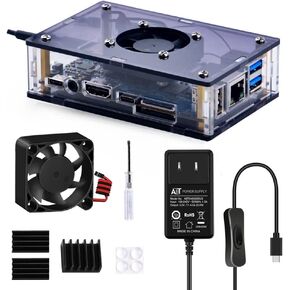 DVOZVO Orange Pi 5/5B Case with Power Supply Kit, Orange Pi 5/5B Case with Fan, Heatsinks, 20W 5V 4A Power Supply for Orange Pi 5/5B 4GB/8GB/16GB/32GB