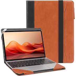 MOSISO Compatible with Microsoft Surface Laptop Go 3/2/1 12.4 inch 2023 2022 2020 Release (Models: 2013 & 1943), PU Leather Laptop Sleeve Carrying Case Portfolio Cover with Elastic Band, Brown