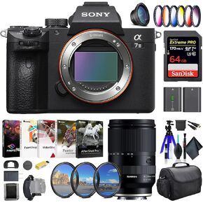 Sony a7 III Mirrorless Camera ILCE7M3/B, Tamron 28-200mm Lens, 64GB Memory Card, Filter Kit, Wide Angle Lens, Color Filter Kit, Lens Hood, Bag, NP-FZ100 Compatible Battery, and More