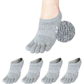 جوارب Soxsense Cushion No Show Toe للنساء، جوارب بخمسة أصابع، جوارب رياضية منخفضة القطع للجري، 4 أزواج