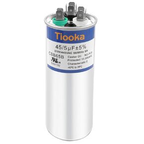 45+5 فائق التوهج 45/5 MFD ±5% 370V/440VAC مكثف تشغيل مزدوج مستدير A/C مكثفات مكيف الهواء CBB65B لوحدة التيار المتردد، بدء تشغيل محرك المروحة أو المضخة الحرارية أو المكثف البارد المستقيم