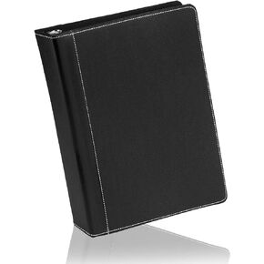 Twain Black Contrast Stitched Vegan Leather Binder with Round 1 Inch Capacity Nickel Metal Ring, Portfolio Organizer, Classic Collection Executive Presentation