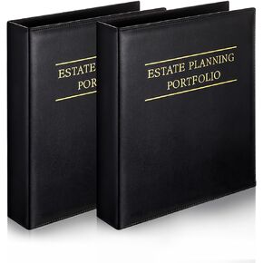 2 Pcs Estate Planning Portfolio Binder PU Leather 3 Ring Binders with Gold Title and Index Tab Dividers, 11'' x 11.8'' x 2.4'' Estate Planning Organizer(Green)