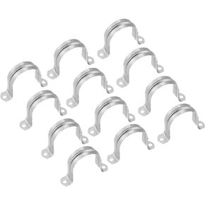 uxcell Rigid Pipe Strap, 12pcs 1 5/8 Inch (40mm) Two Hole Strap U Bracket Zinc Plated Steel Tension Tube Clip Clamp for Pipe Fixing