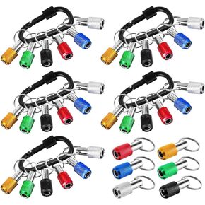 30 Pcs 1/4" Hex Shank Aluminum Screwdriver Bit Holder Screwdriver Bits Holder Aluminum Alloy Bit Holder Keychain Bit Organizer Drill Screw Adapter for Tool, 6 Color with Black Clip (Novelty)