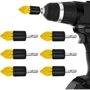 Holikme 6 Piece Drill Tapered Brushes,Crevice Cleaning Brush，3/4"W Drill Brush Attachment Set, Multifunctional Gap Cleaning Brush Tool, Detailing Brushes for Corners Tile &Grout，Bathroom Gap Brush