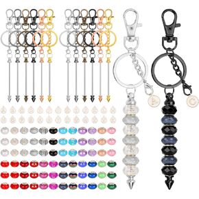110Pcs Beadable Keychain Bar Set with Colored Beads & A to Z Letter Charms, Beadable Keychains Set Jewelry Making Supplies for DIY Keychain Making Pendant Craft Gift