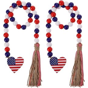 LUOZZY 2 Pcs Independence Day Beaded Garland Patriotic Beads Tassel Garland 4th of July Party Supplies Decorations