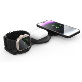 Sync 3 in 1 Foldable and Portable Travel Charger, Multi-Device Wireless Charging Station for iPhone 12-15, AirPods Pro, iWatch 1-9/SE/Ultra Series, 3.3ft/1M (Black)
