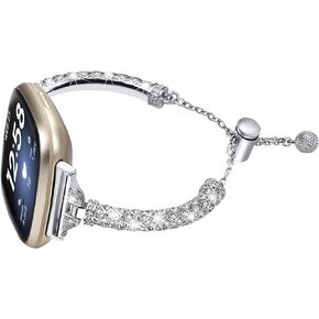 Bracelet Compatible with Fitbit Versa 3/Versa 4 Bands/Fitbit Sense/Sense 2 Bands for Women, Replacement Rhinestone Bling Wristband Strap Compatible for Fitbit Versa 4/Versa 3/Sense 2/Sense