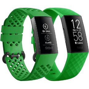 Qimela Replacement Watch Strap Compatible with Fitbit Charge 3/Fitbit Charge 4 Bands for Women Men, Liquid Silicone Sport Classic Wristbands 2 Pack (Black, Large)