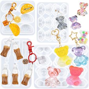 Gummy Candy Charms Epoxy Resin Silicone Molds Bear, Cola Bottle, Orange Slice 4-count