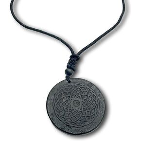 Karelian Shungite pendant necklace | Sacred Geometry Flower of Life Symbol | Healing Spiritual protection Crystal Talisman Jewelry | Chakra Amulet for Meditation