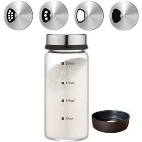 7 oz Salt Pepper Shakers with Adjustable Outlet Holes Clear Glass Shaker Bottles Spice Seasoning Cans for Kitchen Decor and Home Restaurant BBQ Camping Farmhouse Kitchen Accessories (200ml)
