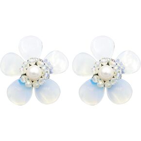 AeraVida Classy Luminous Flowers Simulated Moonstone & Cultured Freshwater Pearl Clip On Aesthetic Earrings for Women