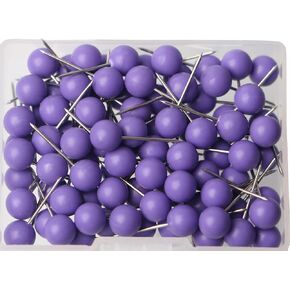 100pcs Map Tacks Push Pins 1/4 Inch Diameter Plastic Round Head and 7/16 inch Steel Needle Points,Used for Marking Craft Office and Home on Map,Bulletin Board or Cork Boards.(Purple