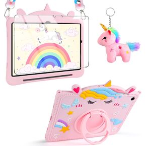 VOFUOE for Samsung Galaxy Tab A9 Plus Case for Kids Girls Galaxy Tab A9+ Cases with Screen Protector Dolls Shoulder Strap Stand Soft Silicone Tablet Cover for Galaxy Tab A9 Plus 11 Inch 2023-Pink