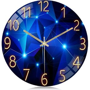 Lafocuse 12 Inch Silent Non-Ticking Glass Blue Wall Clock for Living Room Decor, Modern Kitchen Wall Clock Battery Operated Bedroom Home Office