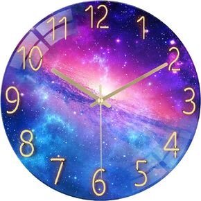 Lafocuse 12 Inch Silent Non-Ticking Glass Blue Wall Clock for Living Room Decor, Modern Kitchen Wall Clock Battery Operated Bedroom Home Office