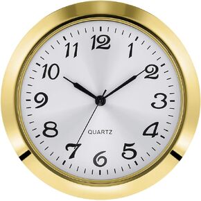 Hicarer 1.8 Inch (45 mm) Round Quartz Clock Insert with Arabic Numerals Fit 1.6 Inch (40 mm) Diameter Hole (Gold Bezel)