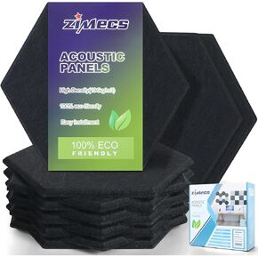 High Density 325lbs/yd3 Hexagon Design Gray Acoustic Panels - 12 Packs 12"x10"x0.38" Decorative Wall Panels for Noise Reduction and Echo Control - Easy Installment Dot gule Included