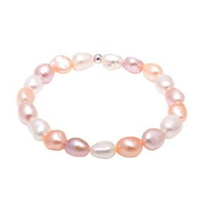 8-9 MM Cultured Freshwater Baroque Pearl Stretch Bracelet 7 Inch, Mixed White/Pink/Purple
