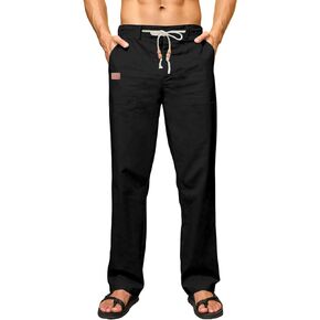 JMIERR Mens Casual Linen Pants Loose Fit Straight Legs Elastic Waist Trousers Summer Beach Yoga