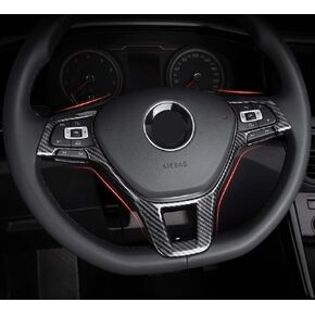 Carbon Fiber Steering Wheel Cover Sequins Frame Trim Emblem for VW Volkswagen Jetta Passat e-Golf Golf Sportwagen Alltrack Arteon Atlas Tiguan Interior Accessories