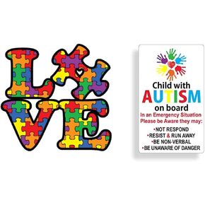 2-Pack Child with Autism On Board Alert Responders and Autism Awareness Love Puzzle Piece Car Truck Decal Sticker | Premium Quality Vinyl Sticker Size 5-Inches