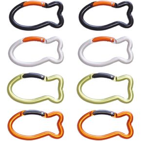 8PCS Fish Shaped Carabiners Clip, Quick Release Spring Load Bearing Carabiner Mini Carabiner Keychain for Camping, Fishing, Hiking, Home Gym
